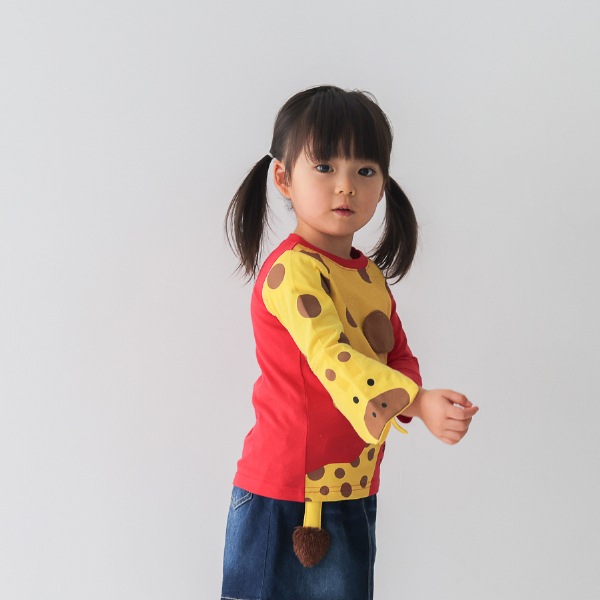 【25FW】きりんの親子 ロングTシャツ / レッド