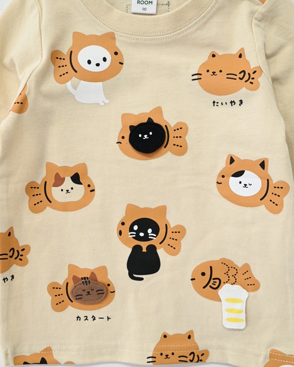 【チークルーム】ねこたい焼き ロングTシャツ / アイボリー
