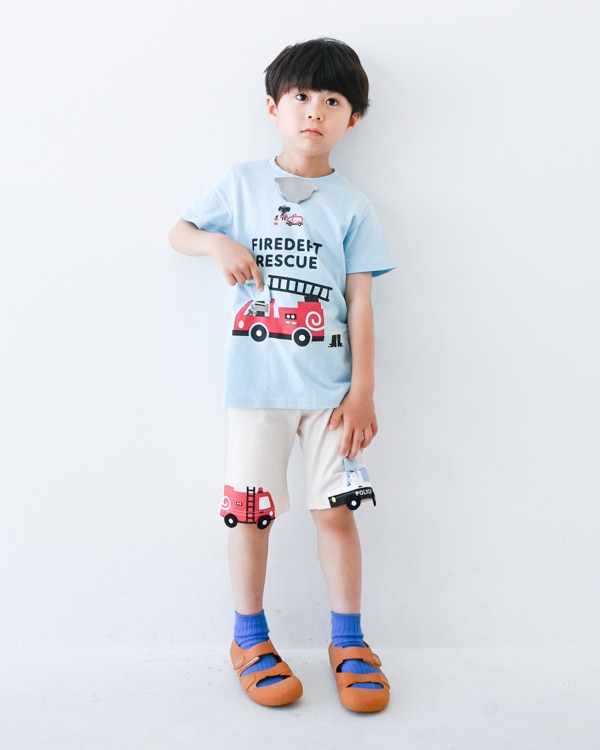 【チークルーム】消防車 Tシャツ / サックス