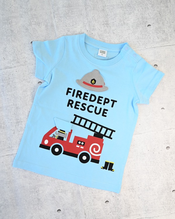 【チークルーム】消防車 Tシャツ / サックス