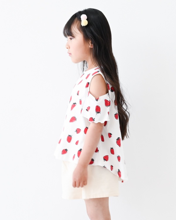 【ニコフラート】いちごオフショルダー Tシャツ / オフホワイト
