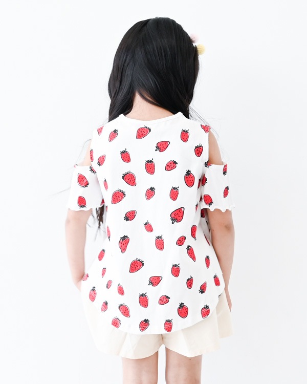 【ニコフラート】いちごオフショルダー Tシャツ / オフホワイト