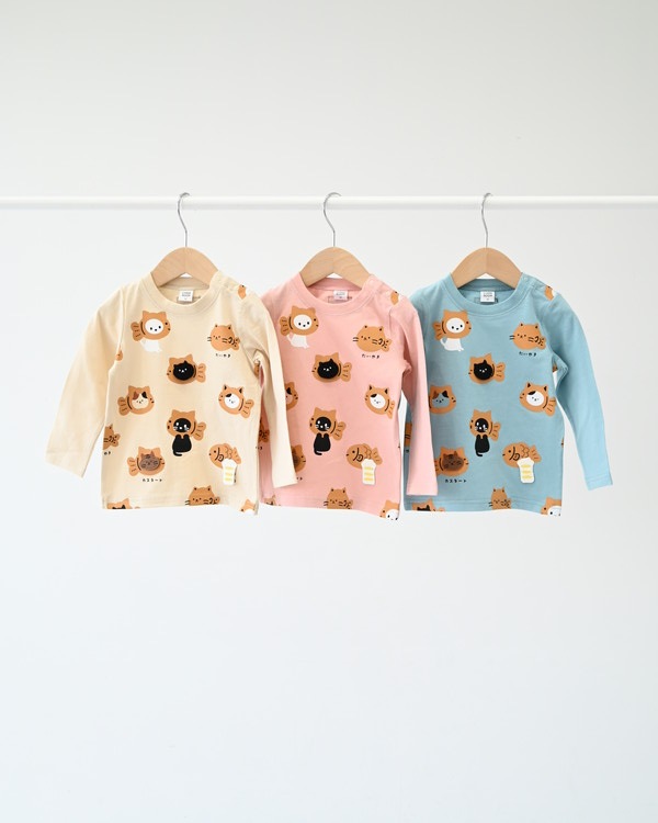 【チークルーム】ねこたい焼き ロングTシャツ / ピンク