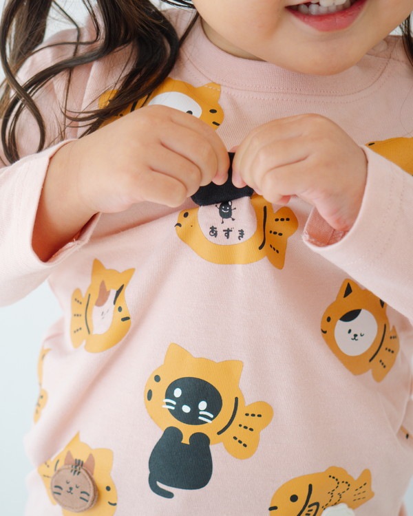 【チークルーム】ねこたい焼き ロングTシャツ / ピンク