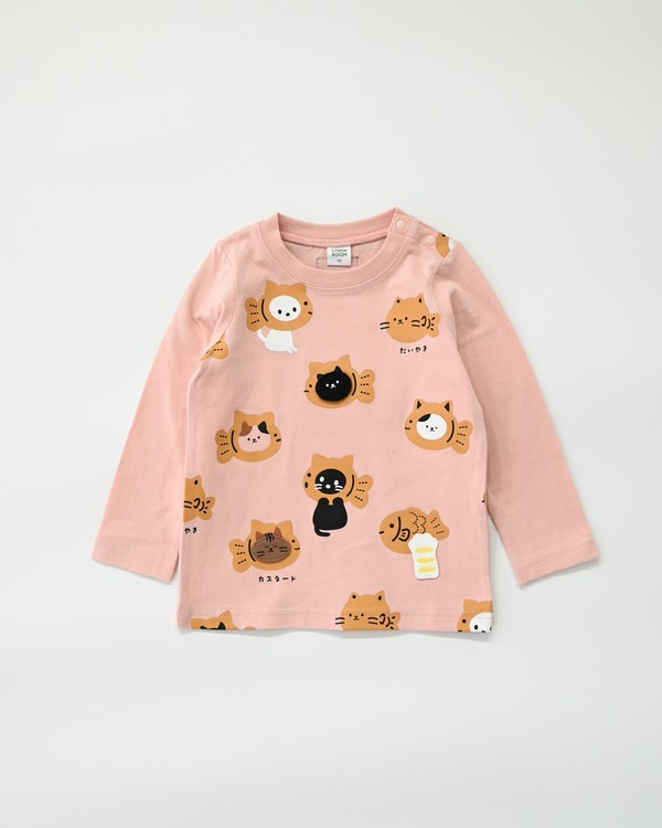 【チークルーム】ねこたい焼き ロングTシャツ / ピンク