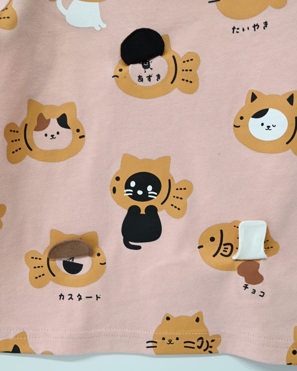 【チークルーム】ねこたい焼き ロングTシャツ / ピンク