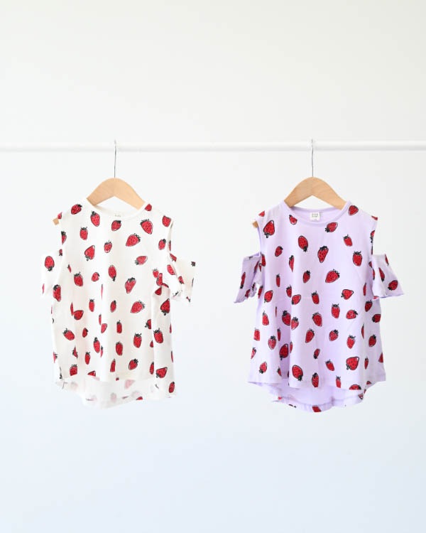 【ニコフラート】いちごオフショルダー Tシャツ / パープル