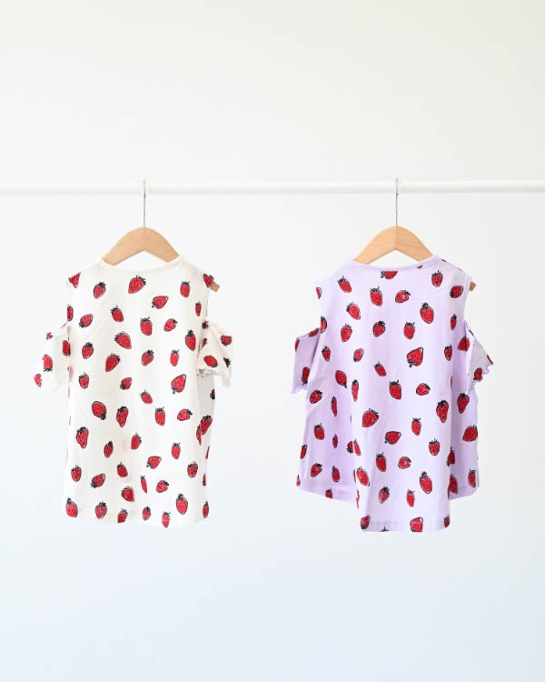 【ニコフラート】いちごオフショルダー Tシャツ / パープル