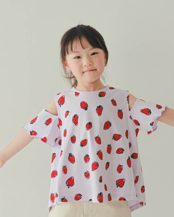 【ニコフラート】いちごオフショルダー Tシャツ / パープル