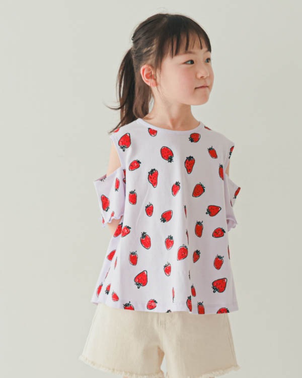 【ニコフラート】いちごオフショルダー Tシャツ / パープル