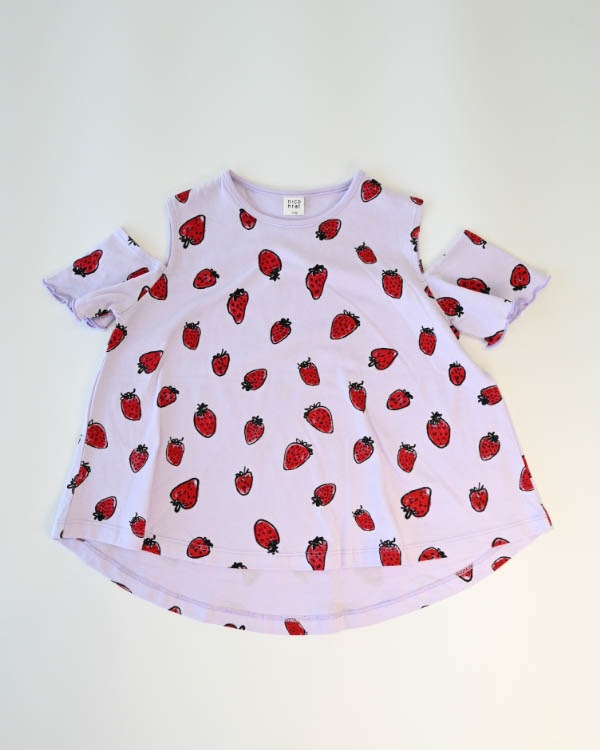 【ニコフラート】いちごオフショルダー Tシャツ / パープル