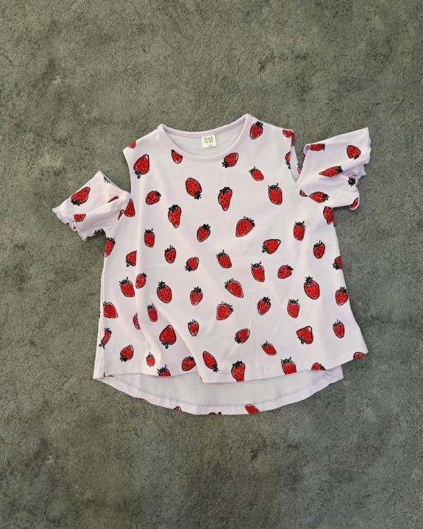【ニコフラート】いちごオフショルダー Tシャツ / パープル