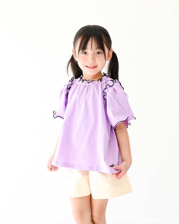 【エヌエイチティー】メローギャザーTシャツ / ラベンダー
