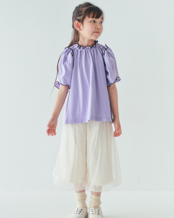 【エヌエイチティー】メローギャザーTシャツ / ラベンダー