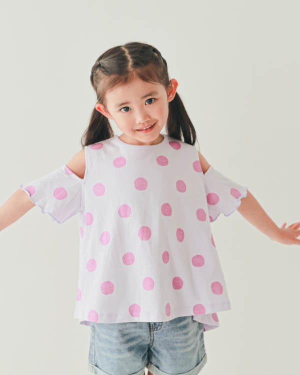 【ニコフラート】ドットオフショルダー Tシャツ / パープル