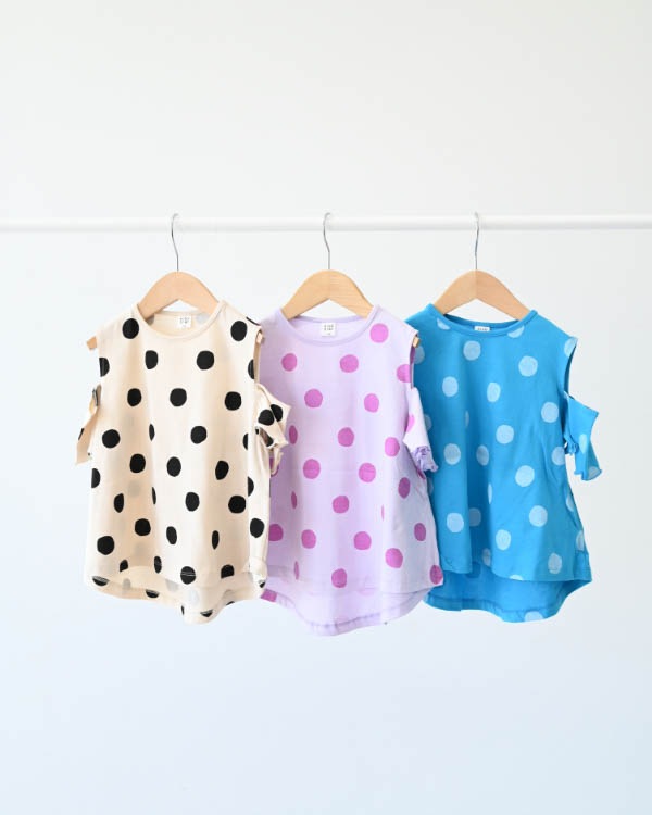 【ニコフラート】ドットオフショルダー Tシャツ / パープル