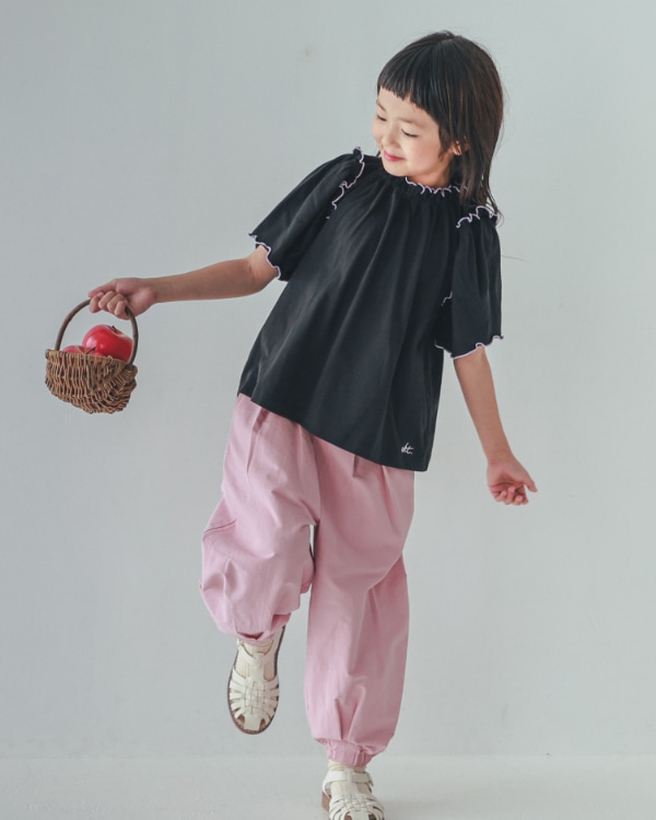 【エヌエイチティー】メローギャザーTシャツ / ブラック