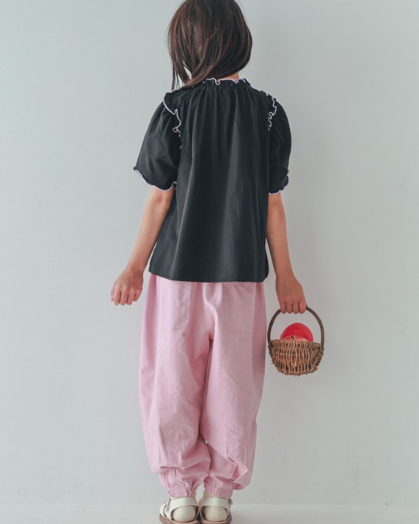 【エヌエイチティー】メローギャザーTシャツ / ブラック