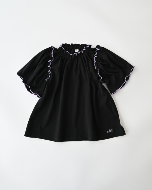 【エヌエイチティー】メローギャザーTシャツ / ブラック