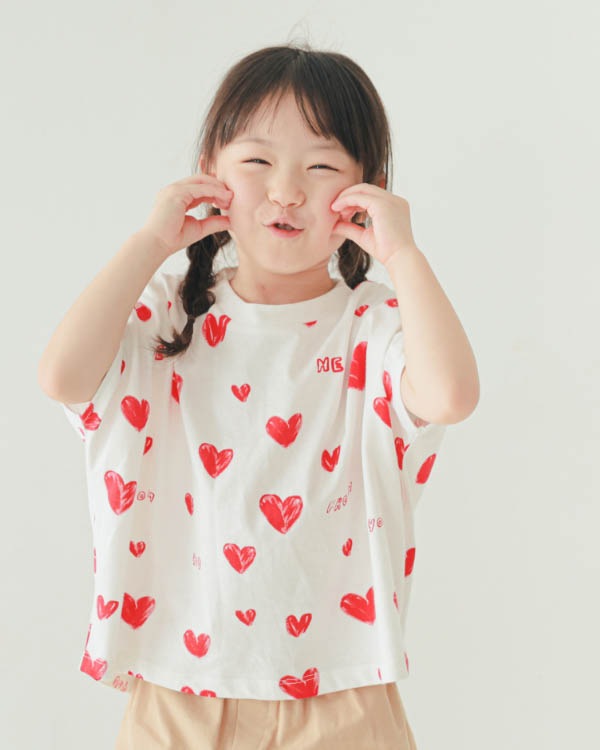 【ニコフラート】ハートギャザー Tシャツ / オフホワイト