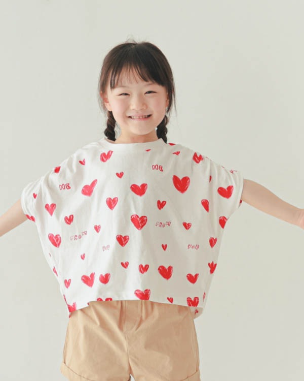 【ニコフラート】ハートギャザー Tシャツ / オフホワイト