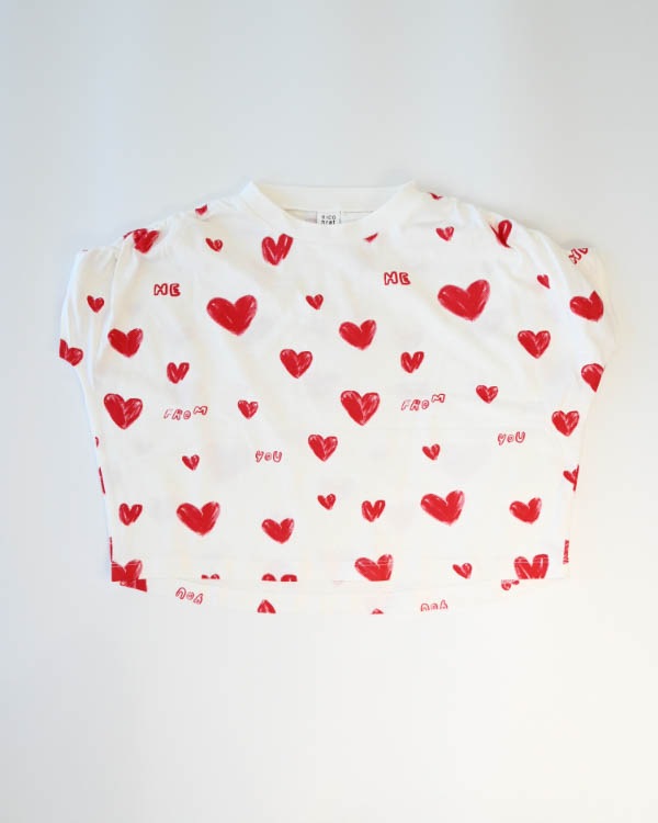 【ニコフラート】ハートギャザー Tシャツ / オフホワイト