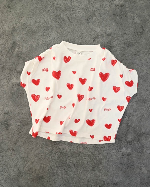 【ニコフラート】ハートギャザー Tシャツ / オフホワイト