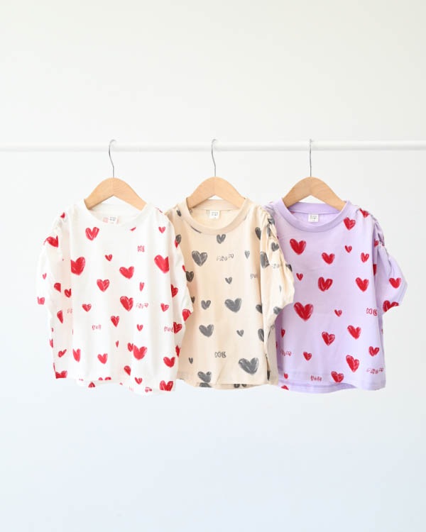 【ニコフラート】ハートギャザー Tシャツ / オフホワイト