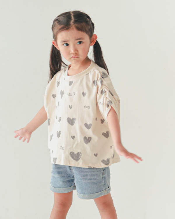【ニコフラート】ハートギャザー Tシャツ / アイボリー