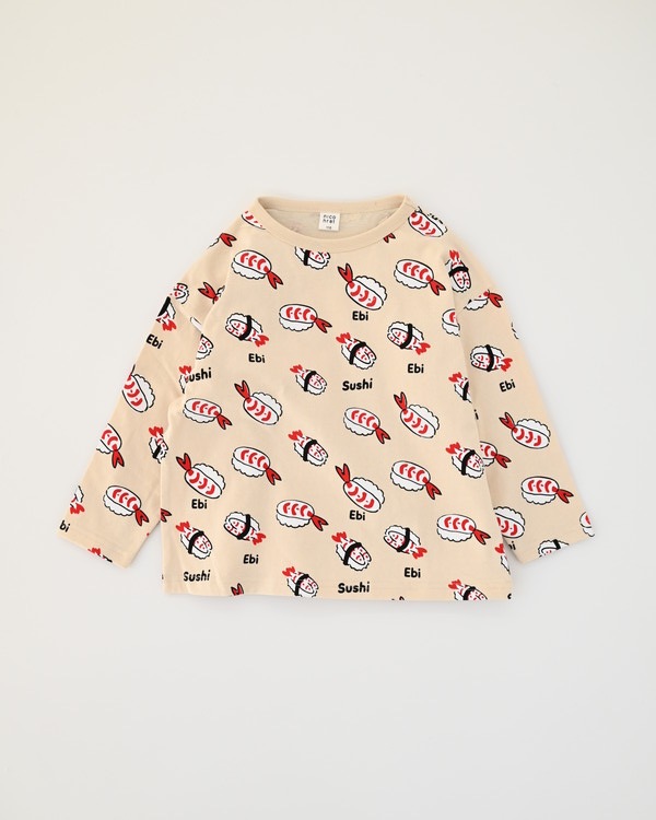 【ニコフラート】えび寿司 ロングTシャツ / アイボリー