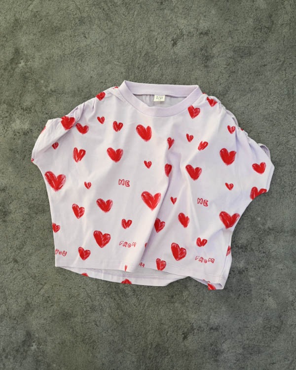 【ニコフラート】ハートギャザー Tシャツ / パープル