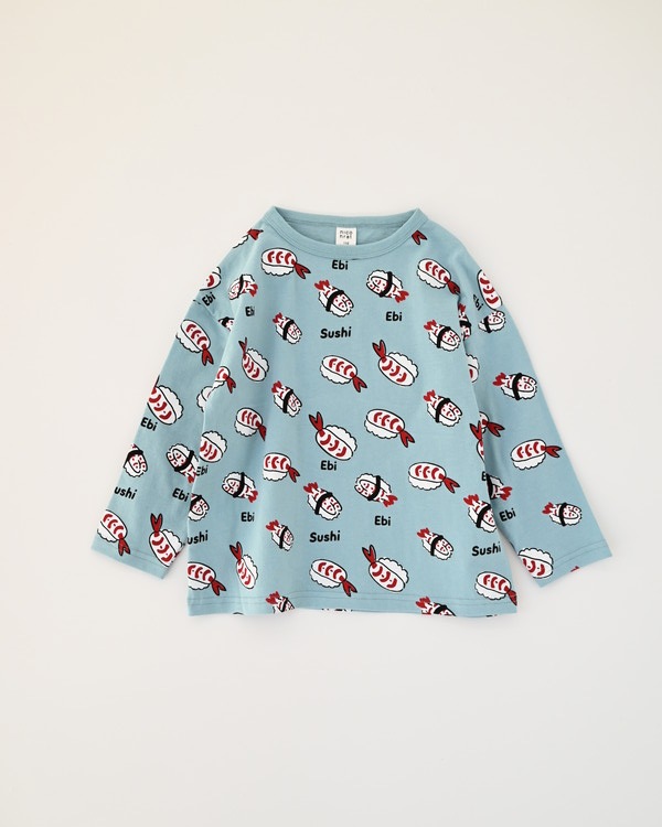 【ニコフラート】えび寿司 ロングTシャツ / ブルー 