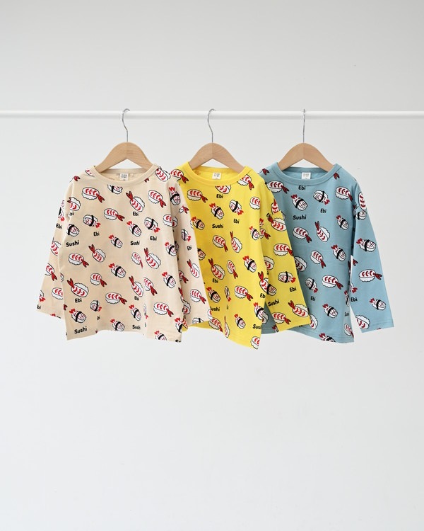 【ニコフラート】えび寿司 ロングTシャツ / ブルー 