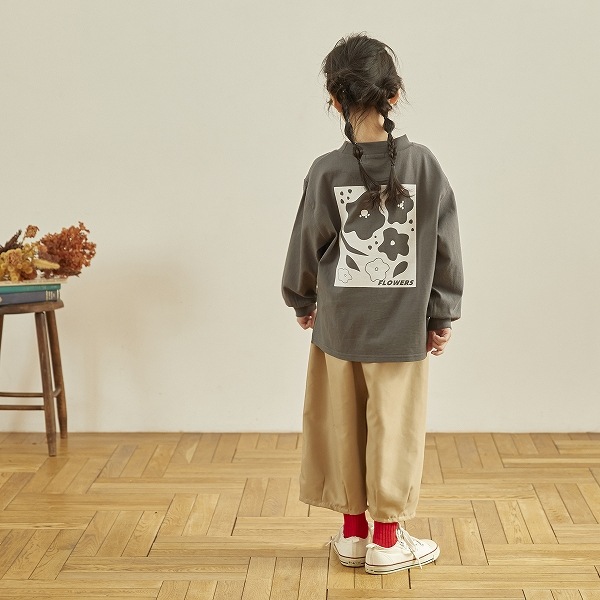 【25FW】FLOWERS L/S Tシャツ / チャコールグレー