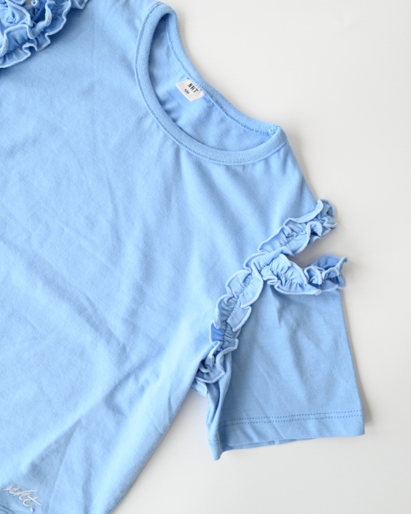 【26PS】フリルオフショルダーTシャツ / サックス