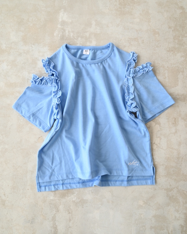 【26PS】フリルオフショルダーTシャツ / サックス