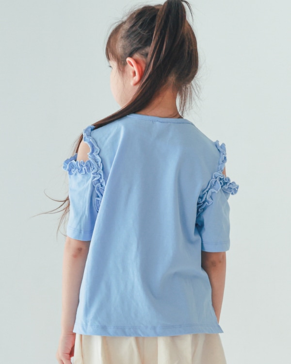 【26PS】フリルオフショルダーTシャツ / サックス