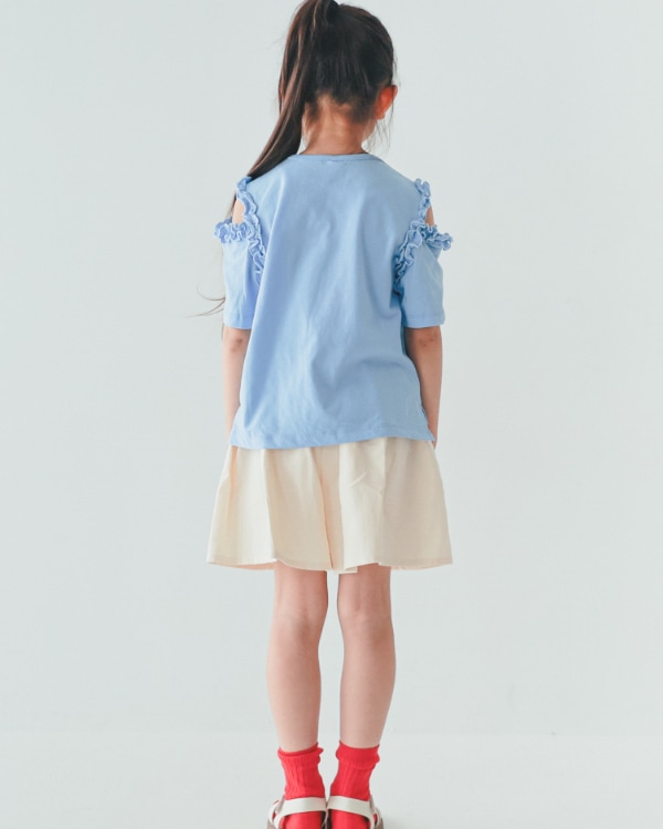【26PS】フリルオフショルダーTシャツ / サックス