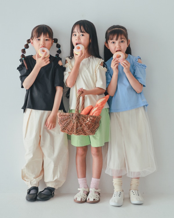 【26PS】フリルオフショルダーTシャツ / サックス