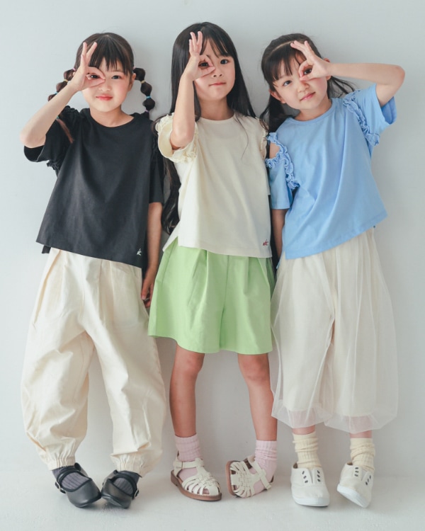 【26PS】フリルオフショルダーTシャツ / サックス