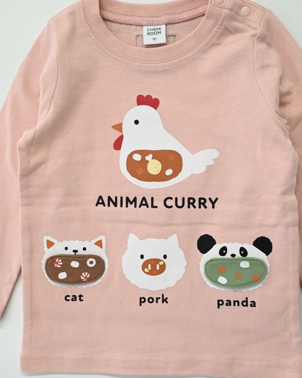 【チークルーム】アニマルカレー ロングTシャツ / ピンク 