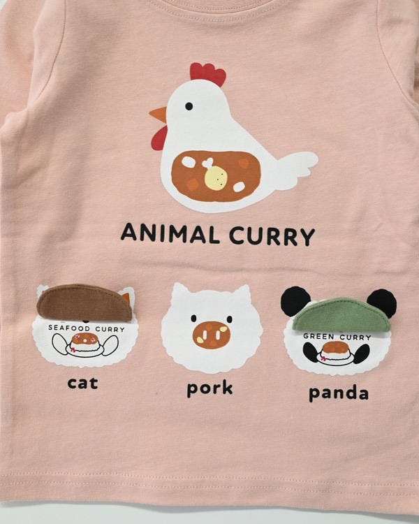 【チークルーム】アニマルカレー ロングTシャツ / ピンク 