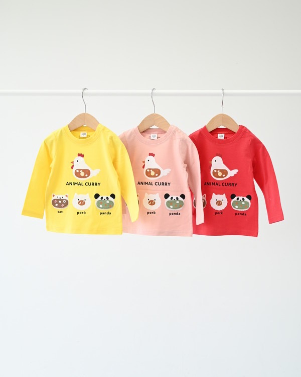 【チークルーム】アニマルカレー ロングTシャツ / ピンク 