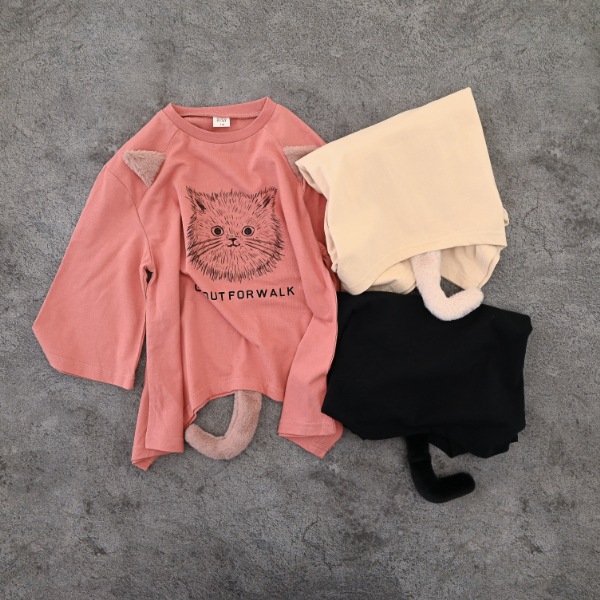 【25FW】ねこ ロングＴシャツ / カメオブラウン