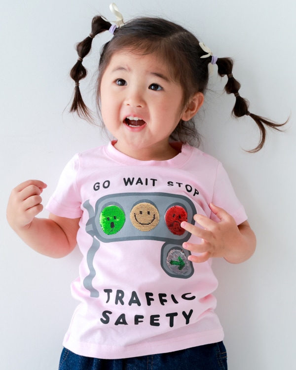 【チークルーム】信号スパンコール Tシャツ / ピンク