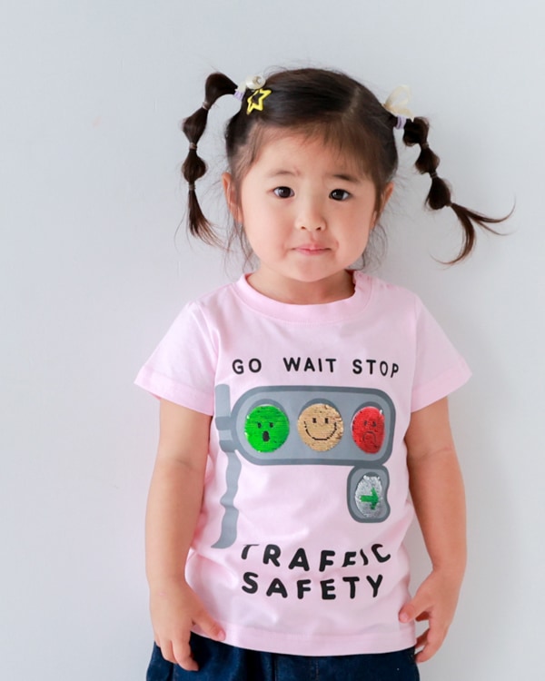 【チークルーム】信号スパンコール Tシャツ / ピンク