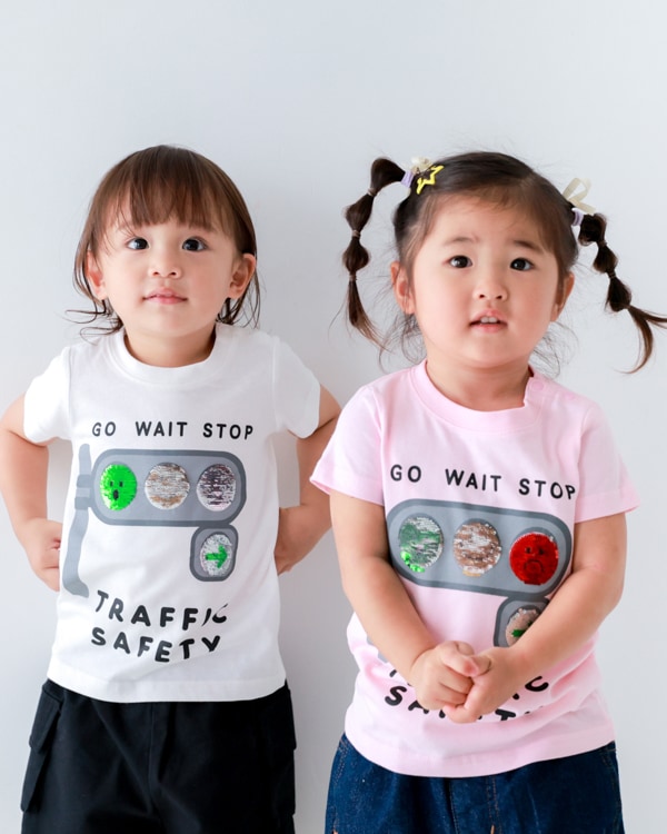 【チークルーム】信号スパンコール Tシャツ / ピンク