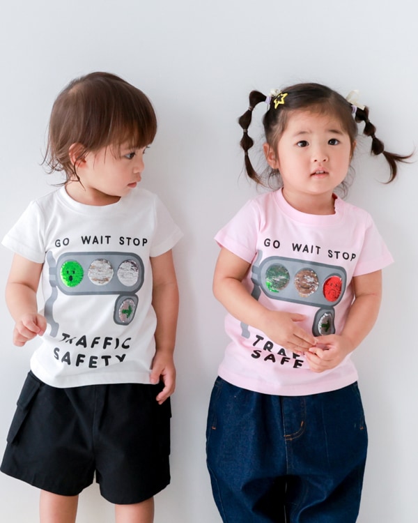 【チークルーム】信号スパンコール Tシャツ / ピンク