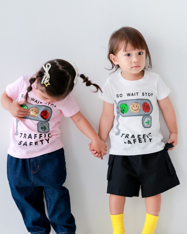 【チークルーム】信号スパンコール Tシャツ / ピンク