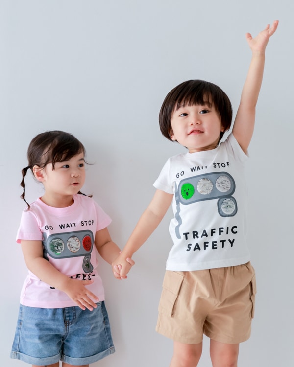 【チークルーム】信号スパンコール Tシャツ / ピンク